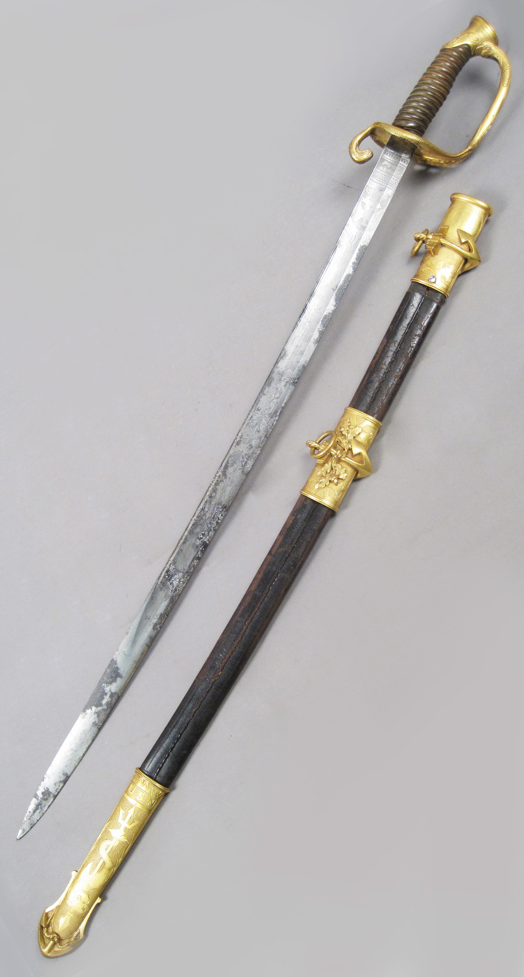 Steel Tiffany Sword with Brass Handle and Scabbard