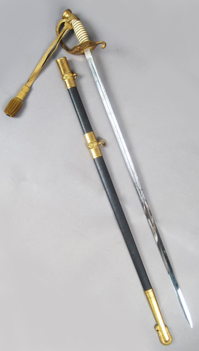 Steel Military Sword with Brass Details and Scabbard