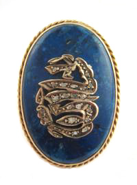 Antique Arabic Lapis Lazuli Stone and Gold Brooch