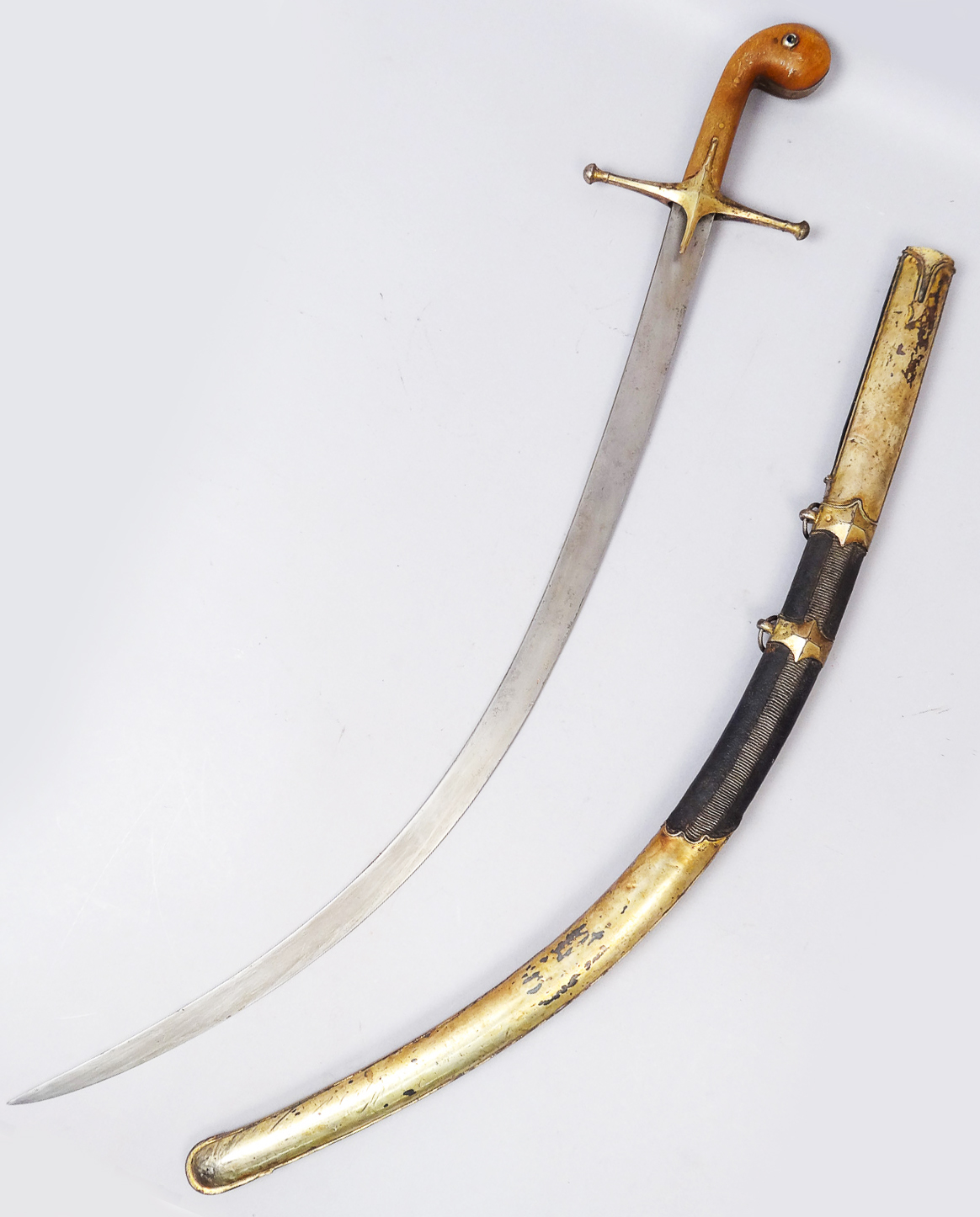 Arabic Steel and Wooden Handled Saber with Scabbard