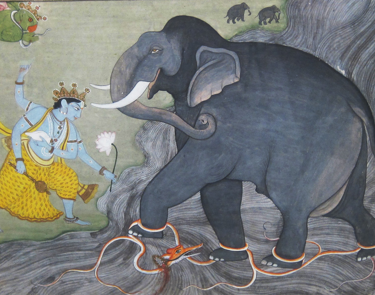 Indian Miniature Painting Elephant Dragon and God