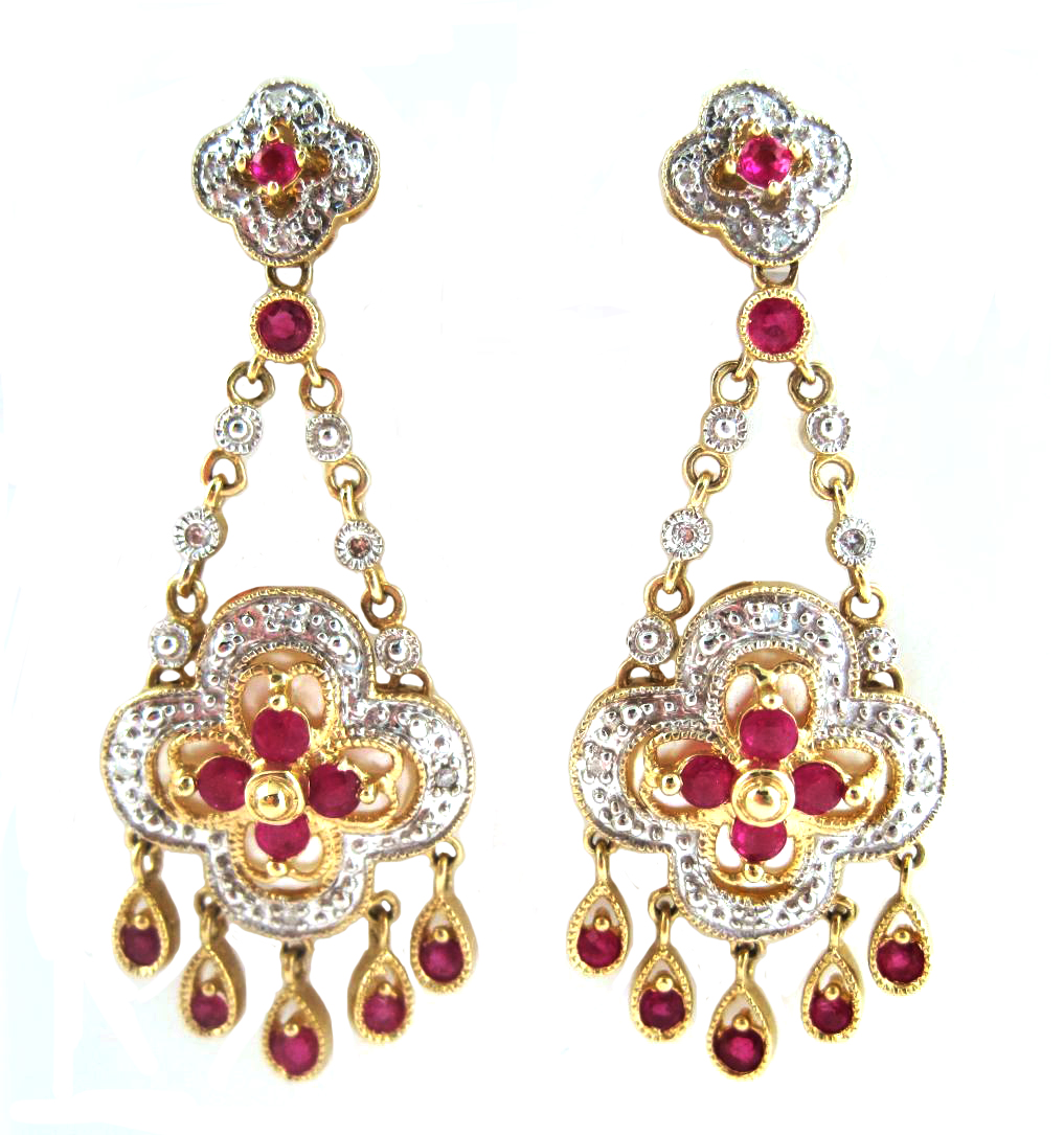 Antique Mughal Jewelry Diamond Ruby and Gold Floral Earrings
