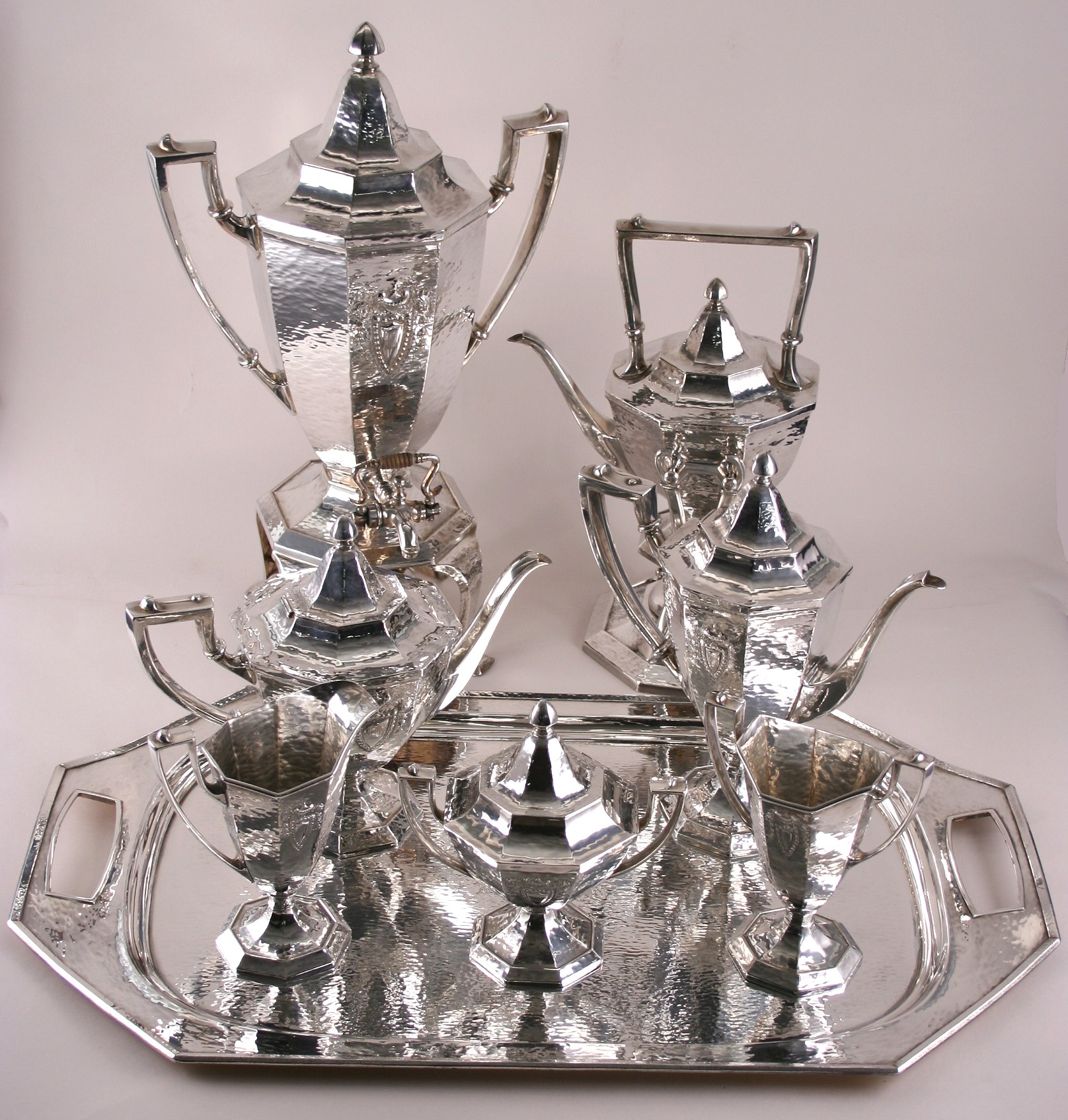 Antique Sterling Silver Art Deco Sheffield Tea Service with Tray