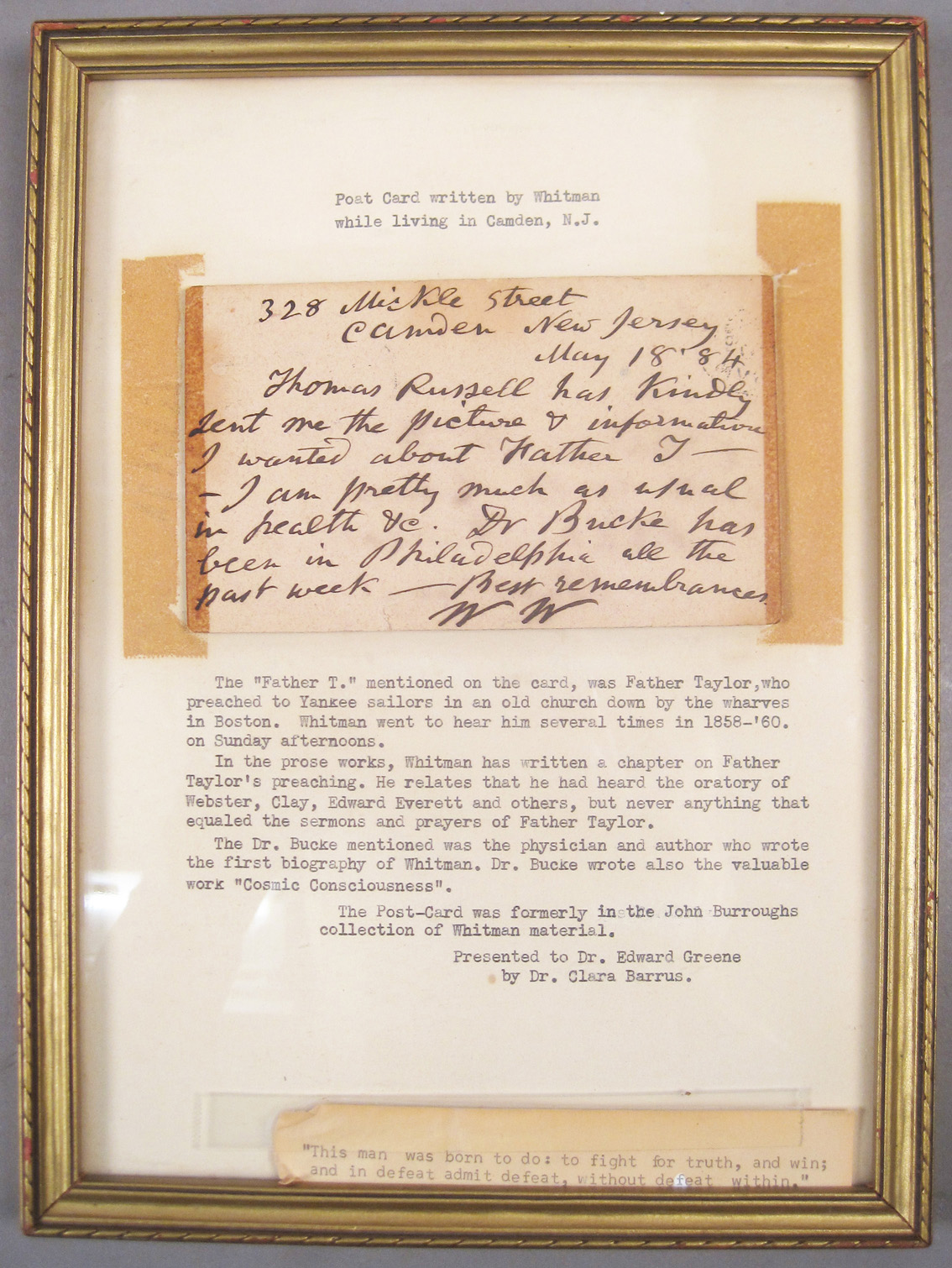 Antique Hand Written Letter by Walt Whitman on Consignment