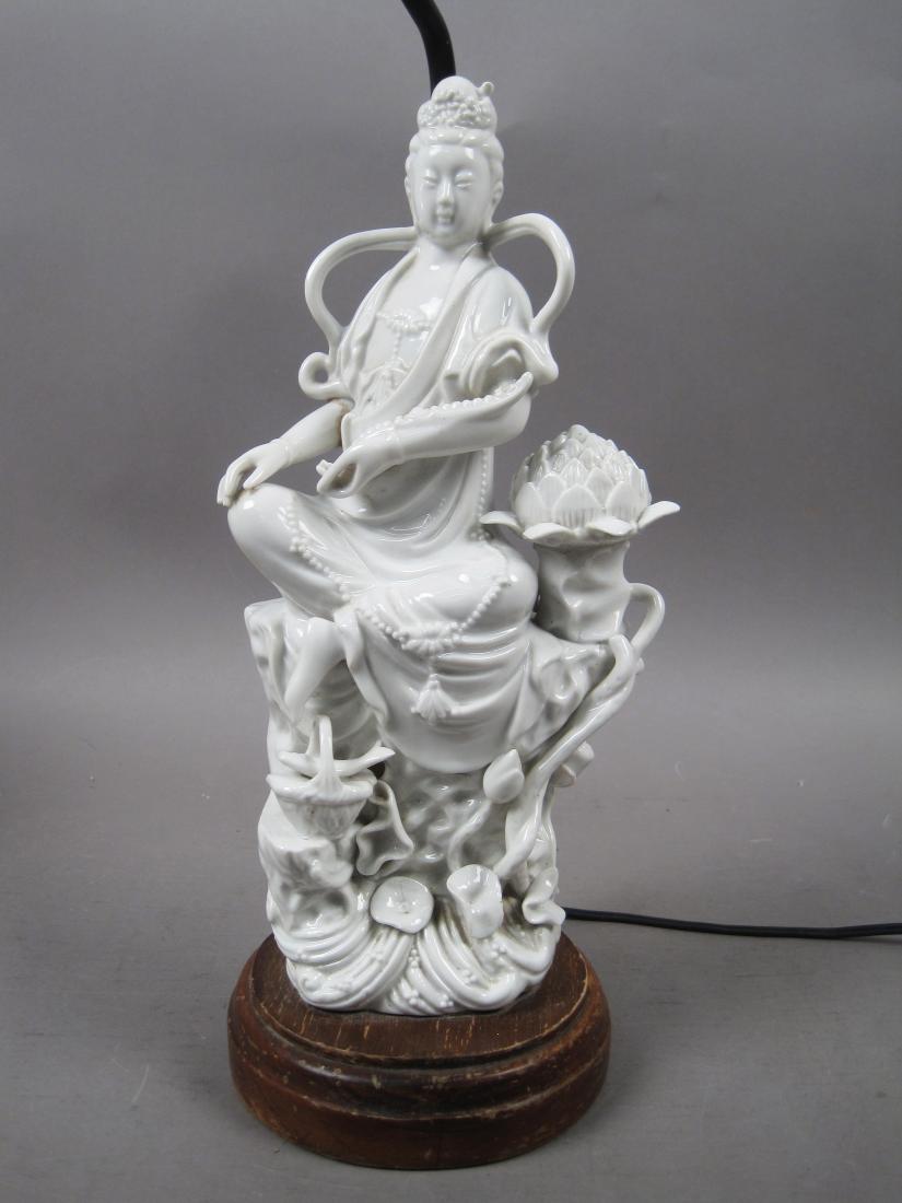 Antique Chinese Glazed Porcelain Buddha Lotus Figural Lamp