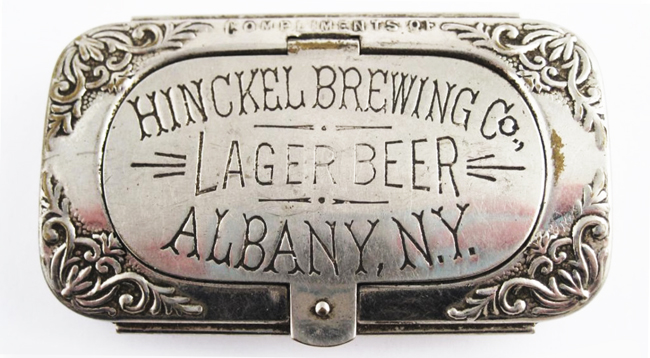 Antique Sterling Silver Hinckel Brewing Albany New York Engraved Advertising Matchbox