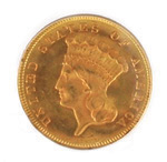 Rare High Grade Uncirculated 1879 US $3 Gold Piece Coin: exciting finds include rare artwork & estate jewelry
