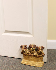 Basket of Bulldog Puppies - antique cast iron doorstops