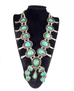 Native American Jewelry Sterling Silver Turquoise Squash Blossom 
