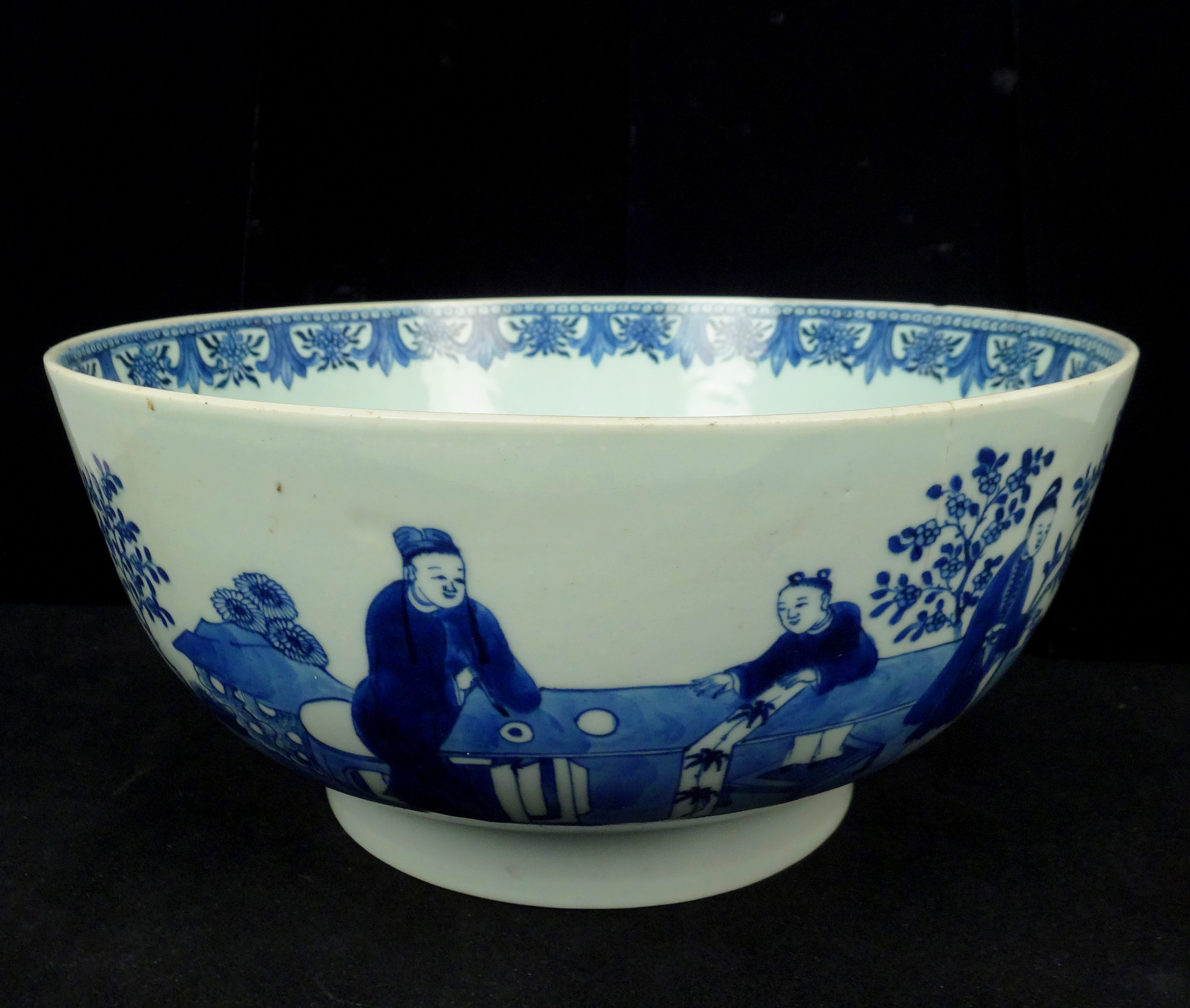 Antique Painted Porcelain Blue & White Chinese Punch Bowl